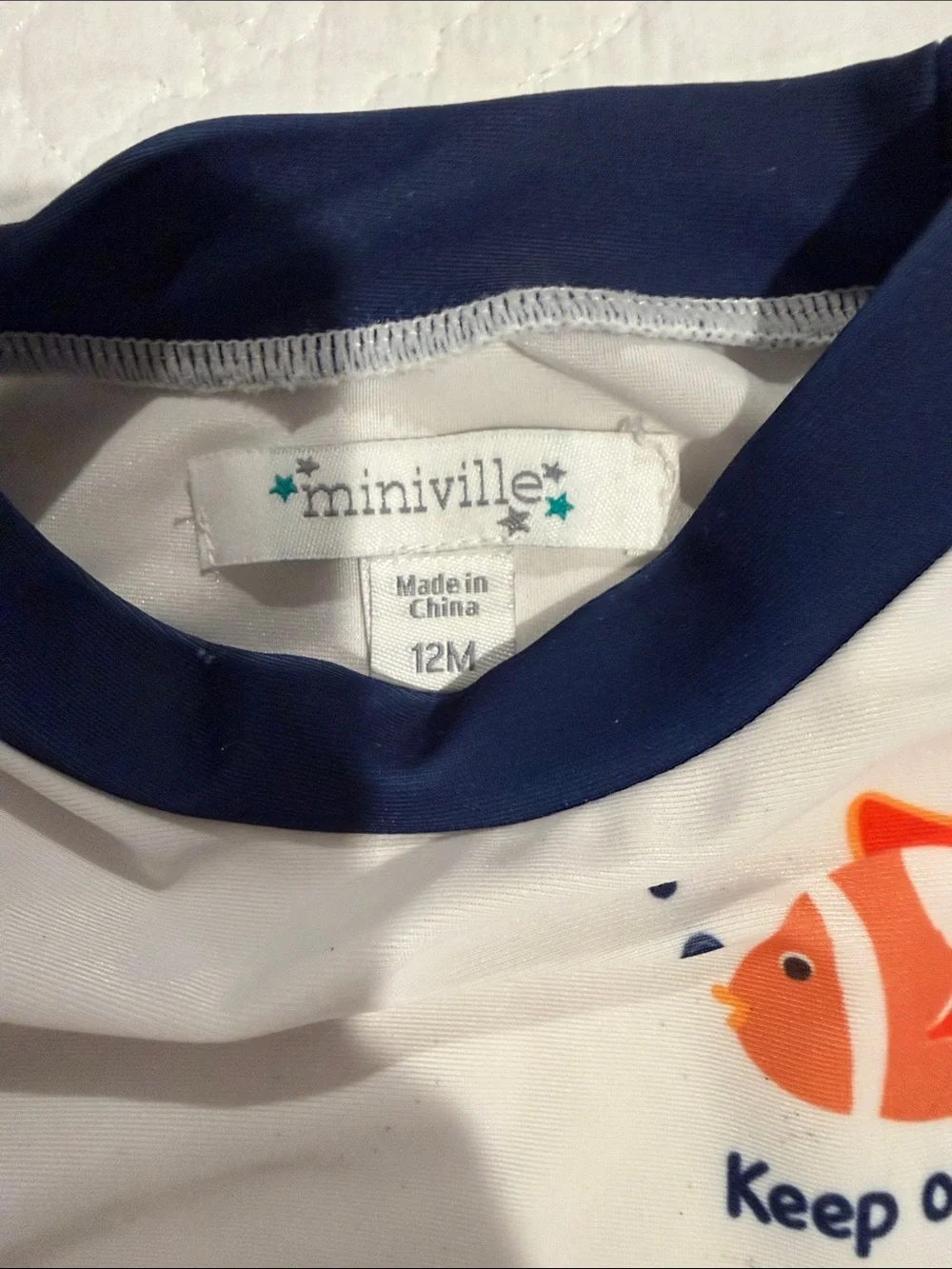 Long-Sleeve Navy & White Rashguard Set with Orange Fish Print